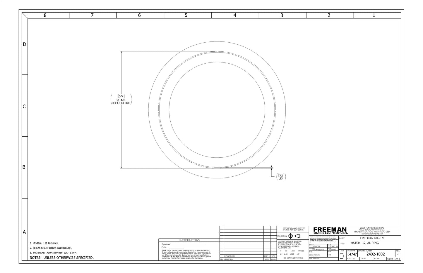 Aluminum Ring, Model 12 Hatch