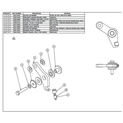 Dog, PCM 45 Degree Roller Assembly